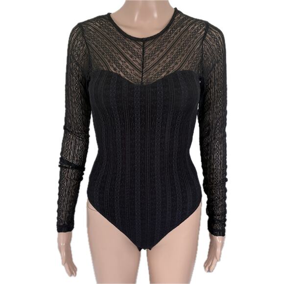 Abercrombie & Fitch Black Lace Long Sleeve Sweatheart Bodysuit XS Goth Sheer - Picture 1 of 7